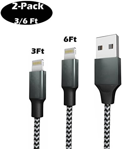 iPhone Charger, TIYI 2-Pack [3/6Ft, 1/2M] Nylon Braided Lightning to USB Cable Fast Sync Charging Cord for iPhone 7/7 Plus/6s/6s Plus/6/6 Plus/5/5S/5C/SE/iPad and iPod