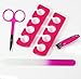 Pedicure - Manicure set 4-piece nail care kit includes finger nail file buffer, stainless steel nail clippers, non-rusting scissors, gel toe separators for painting toenails.