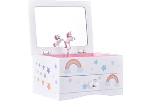 Art Lins Aliz Unicorn Music Jewelry Box for Girls and Teens - Wooden Jewelry Storage Box with Glittery Unicorn Designs - Charming Room Decor and Childhood Memories Keepsake Box (Pink Unicorn)