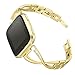 Produktbild Für Fitbit Versa, Edelstahl Metall Kristall Uhrenarmband, Luxus Kreuzbesetztes Diamant Legierungs Bohrstahlband Handschlaufe Watch Band (Gold)