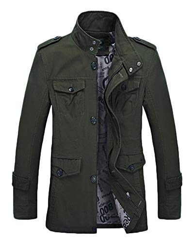 Militär Jacke Herren Übergangsjacke Parka Pilotenjacke Männer Feldjacke Mit Reißverschluss Freizeitjacke Grün 2XL