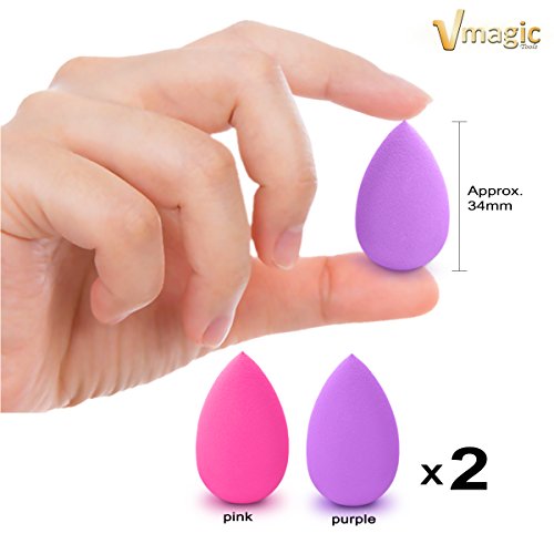 VMAGIC 4Pack High-End MICRO Makeup Sponges Beauty Blender for Applicator, Foundation and Highlight (2 Purple + 2 Pink)
