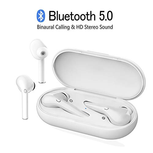 Cascos Bluetooth inalambricos, Auriculares inalámbricos Bluetooth 5.0, Mini Deportivos Estéreo Auriculares Sin Cable con micrófono y Caja de Carga/para Samsung iPhone Huawei Sony HTC MI