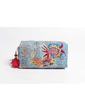 Blau Kulturbeutel, Kantha Tasche, Make Up oder Kosmetik Tasche, Utility Pouch, 10,2x 7,6x 20,3cm