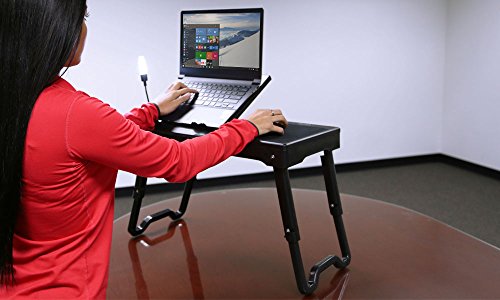 iMounTek Laptop-Tablett / Tisch, tragbarer, multifunktional, faltbar, verstellbar, für Bett, Sofa, Tisch, Schoß, mit 4 USB-Ports an der Seite, Lüfter zum Kühlen, flexibler Schreibtisch-Lampe mit 3 LEDs, integriertem, 3,8 cm tiefem Aufbewahrungsfach (schwarz) - 2