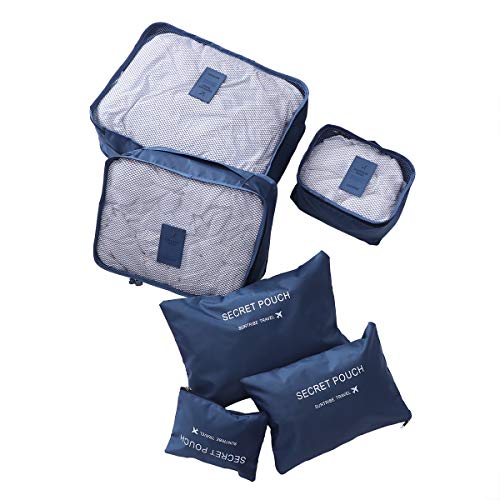 Preisvergleich Produktbild BESPORTBLE 6 Stücke Wasserdichte Reise Aufbewahrungsbeutel Kleidung Verpackung Cube Gepäck Organizer Pouch (Dunkelblau)