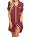 Produktbild MAXMODA Damen Schlafrock Modal Nachthemd Lose Negligee Nachtwäsche Sleepshirt Freizeitanzug Weinrot XXL