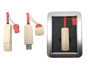 Nexgen Sports Cricket Bat 32 GB USB Flash Drive (Laptops, Computers, Dvr`s, Other External USB storage) Bat Shape USB Pen Drive With Tin Box Gift Pack, in Two Colors- with Red Handle, with Blue Handle, Rubberized / PVC Pen Drive