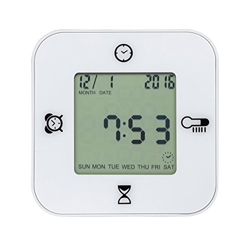 Protmex EM1203A Digitaluhr Wecker Digital LCD Anzeigen 4 IN 1 Timer, Kalender/Zeit/Alarm/Temperatur Anzeigen In 4 Winkel, Reiseuhr Tischuhr Morgen Uhr Schlafzimmer Uhr, Einfache Einstellung, Weiss - 2