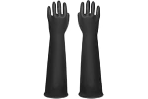 QILERONGRONG Chemical Resistant Gloves, Reusable Heavy Duty Rubber Gloves,Industrial Protective Safety Work Rubber Gloves Resist Strong Acid, Alkali and Oil (Orange, 55CM)