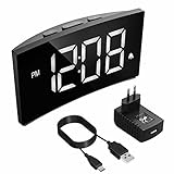 PICTEK Digitaler Wecker, Digitaluhr, Reise Wecker, 5' LED-Display, Randlos Kurve, Dimmer, Snooze, 12/24 Stundenanzeige, 3 Alarmtöne mit 2 Einstellbare Lautstärke, Naturgeräusche(mit Adapter) -Weiß
