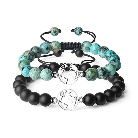 COAI Pulsera para Pareja de Distancia en Piedras Naturales con Amuleto Globo