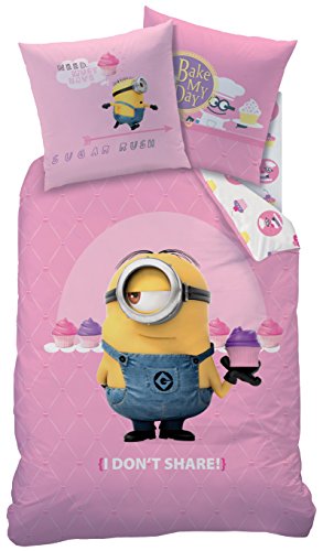 Wende Bettwäsche Set Minions, 135x200cm + 80x80cm, Linon, Cupcakes Minion rosa