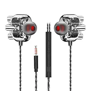 UML Dynamo Hi-Fi 4D Dual driver earphone ::: In-Ear Gaming/Music Wired Headphones with in-line Mic, Volume Control, Passive Noise Cancelling Dynamic Earphones with 3.5mm Gold plated Audio Jack (Black)