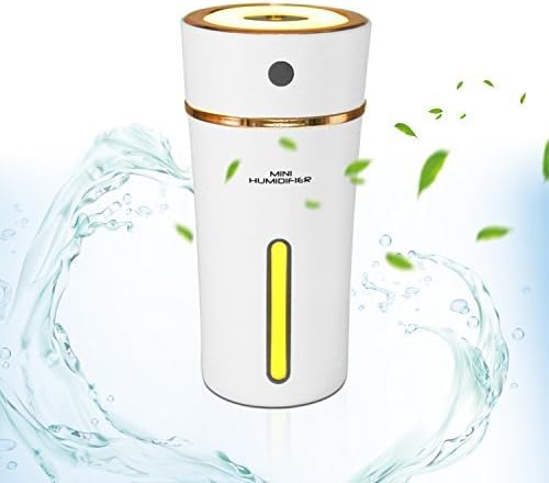 Azmall Rechargeable Cool Mist Humidifier White 300ml Car Humidifier Portable Cup Humidifier for Car Home Office Baby Living Room Office Yoga with Automatic Shut off, Night Light Function