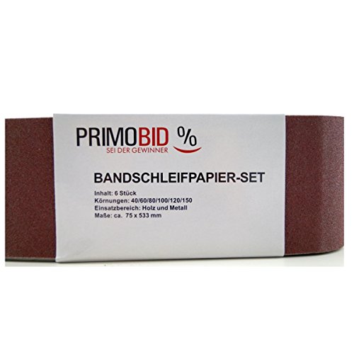 24 Stk. Bandschleifpapier 75 x 533 mm Schleifpapier Bandschleifer Schleifband Körnung 40/60/80/100/120/150 - 6