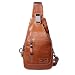 Produktbild pawaca Herren Brust Tasche, Echtleder, Herren Single Schultertasche Sling Taschen Rucksack Herren Sling Tasche für Freizeit Outdoor Reisen Wandern Arbeiten Schule Business Radfahren, hellbraun