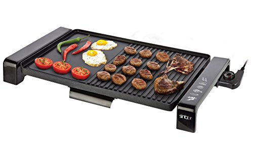 2in1 XXL BBQ Grill | Elektrischer Grill | Grillplatte | für Innen und Außen geeignet | Grillplatte | Kontaktgrill | Spießgrill | Barbecuegrill | Tischgrill | Elektrogrill | Große Grillfläche 43 x 30,5 cm | Rauchfrei ohne Feuer | 2.200 Watt (ohne Deckel)