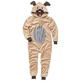 Pug Dog Childs Garçons Filles Supersoft Fleece Onesie Jumpsuit Playsuit - Brown - 6/7 Années