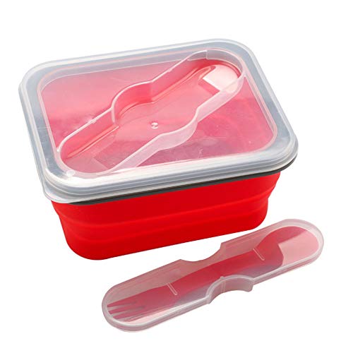 Preisvergleich Produktbild CLDGF Kinder Tragbare Brotdose, Faltbare Brotdose, Kreative Silikon Mit Gabel Picknick-LebensmittelbehäLter, Aufbewahrungsbox Camping, Wandern