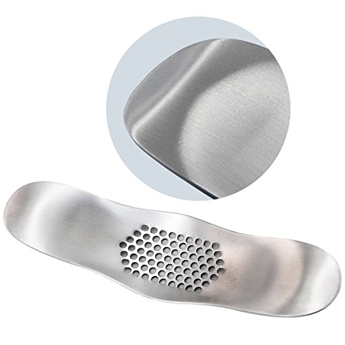 DCOU Knoblauchpresse, Knoblauchwippe in Metallbauweise, aus Edelstahl, solide und ergonomisch, mit Knoblauchschäler - 3