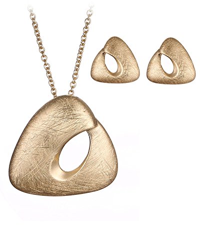 Young & ForeverGift Trendsetter Matte Finish Gold Plated Stud Earring Pendant Set for Women Princess Length Delicate Chain Geometric Shape Necklace Set for Girls Fashion Jewelry