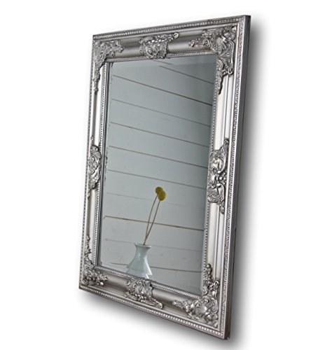 elbmöbel Spiegel 62 x 52cm Wandspiegel in silber mit Holz-Rahmen und barock Verzierungen
