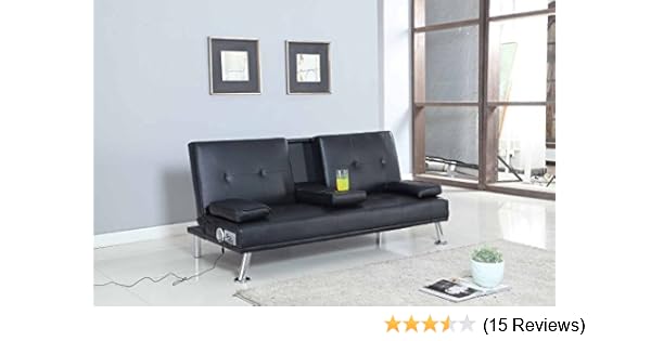 Bluetooth Cinema Sofa Bed With Drink Cup Holder Table Black Faux