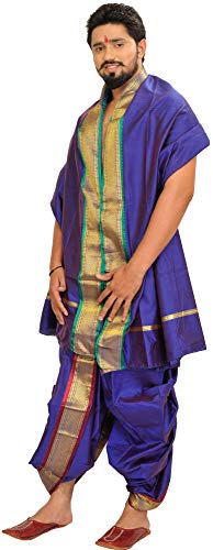 Ready To Wear Dhoti And Veshti Set With Woven Golden Border Art Silk