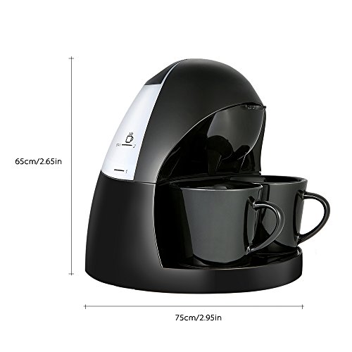 Decdeal Filterkaffeemaschine Mini-Kaffeemaschine für 2 Tassen Kaffee je 125ml Ink.2 Porzellan-Tassen - 2