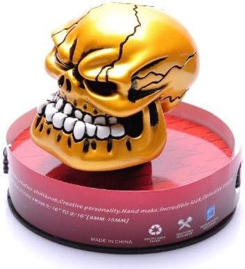 Bingohobby Car Gear Knob Universal Skeleton Skullhead 5 Speed 6 Speed Shift Knob Gear Shifter Stick Cover Gold