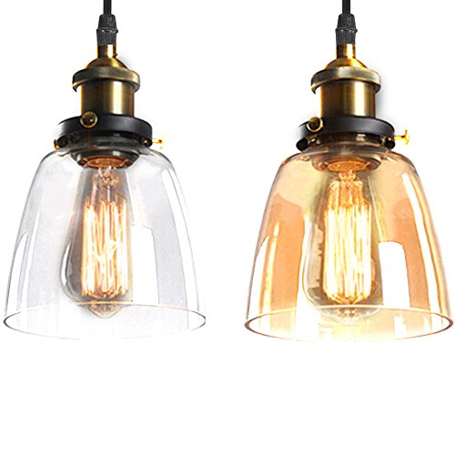 Samber Klarglas Schatten Deckenleuchte Kronleuchter Vintage Retro Anhänger Lampenschirm, E27 Lampe Basis (Leuchtmittel nicht enthalten), glas, Bernsteinfarben, YD33B - 6