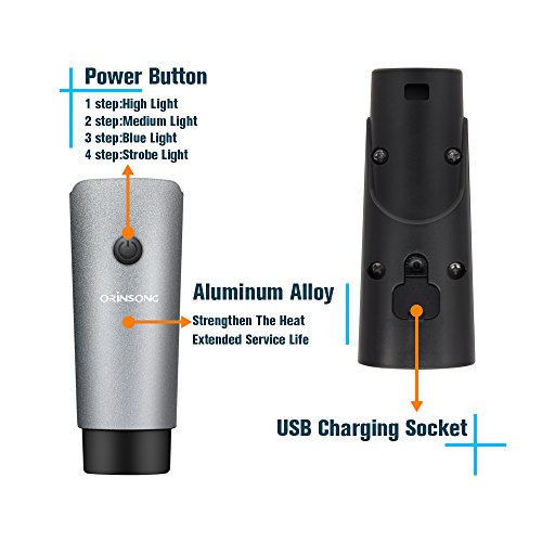 Fahrradlicht,Orinsong LED Fahrradstrahler Set mit 4 Modi, 500 Lumen USB wiederaufladbar Frontlicht 2600mAh Lithium Akku und Rücklicht Fahrrad - 3