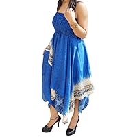 Mogul Interior Womens Sari Dress Blue Recycled Sari Handkerchief Hem 2 Layer Beach Halter Dress S/M