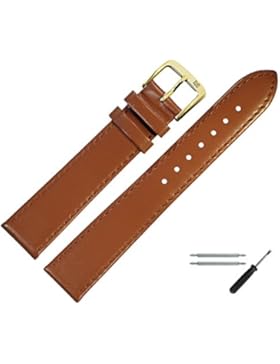 MARBURGER Uhrenarmband 20 mm Leder Braun - Kalbsleder - Inkl. Zubehör - Ersatzarmband, Schließe Gold - 7592034000220