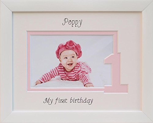 Baby Girl / Boy My First Birthday Photo Frame, 9 x 7 White, Landscape (Pink inner border - One)