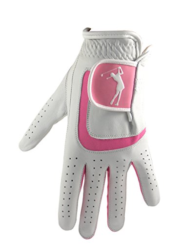 Book's Cover ofDamen Cabretta Leder Golf Handschuh mit rosa Lycra rose