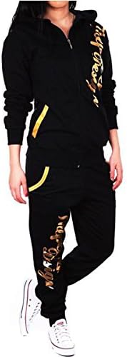 The Power 506 | Women's Tracksuit Jogging Tracksuit | Tracksuit in 100% Cotton | Jacket with Zip | Jogging Trousers with Drawstring and Strap | Sports Tracksuit with Ribs | XXS – XXL XS Black/Gold