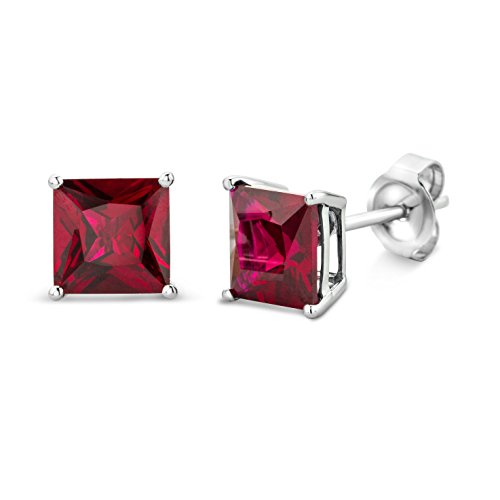 Miore Damen-Ohrstecker 9 Karat Weigold Edelstein 375 Quadratschliff Rubin Rot