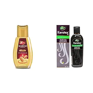 Dabur Almond Hair Oil, 500ml And Dabur Keratex Oil Ayurvedic Medicinal Oil - Reduces Hairfall by 56.5% -100 ml