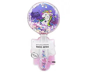 FETE PROPZ Unicorn Glittery Star Brush Unicorn Hair Brush for Kids / Comb for Girls / Detangling Hairbrush for Girls 3D Unicorn Kids Hair Brush/Hair Comb (Pack of-1 ROUND SHAPE MULTICOLOR)
