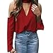 Produktbild Deloito Damen Sexy Weg von der Schulter Lange Ärmel Halfter V-Ausschnitt T-Shirt Tops Blusen Oberteile (Rot, M)