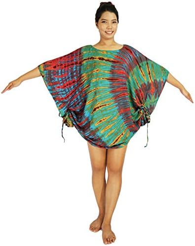 Rosina' s Women Tie Dye Blouse Shirt Bat Wings Sleeves Plus Size (Bat Green Red)