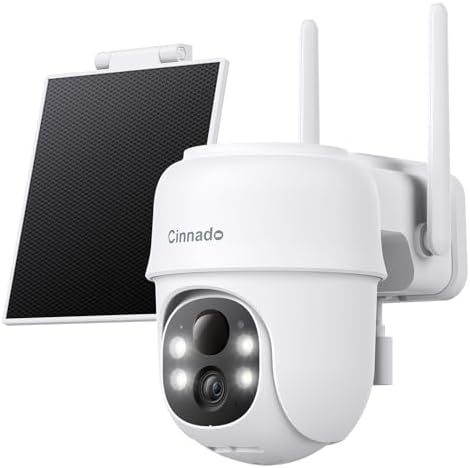 Cinnado Telecamera di sorveglianza esterna a batteria solare – 2 K telecamera di sorveglianza esterna Wi-Fi esterno pannello solare senza fili 360 gradi, PTZ, rilevatore di movimento PIR IP65, visione