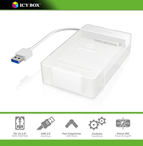 Icy Box IB-AC7032-U3 USB 3.0 Adapter für 2,5 Zoll SATA Festplatten und SSDs inkl. Doppel-Schutzbox, SATA III, UASP, weiß - 2