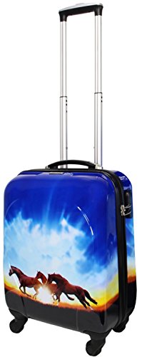 Preisvergleich Produktbild Koffer Pferd Wild Horses Hochglanz Größe M Carbon / Polycarbonat Hartschale Reisekoffer Trolley Case Fa. Bowatex