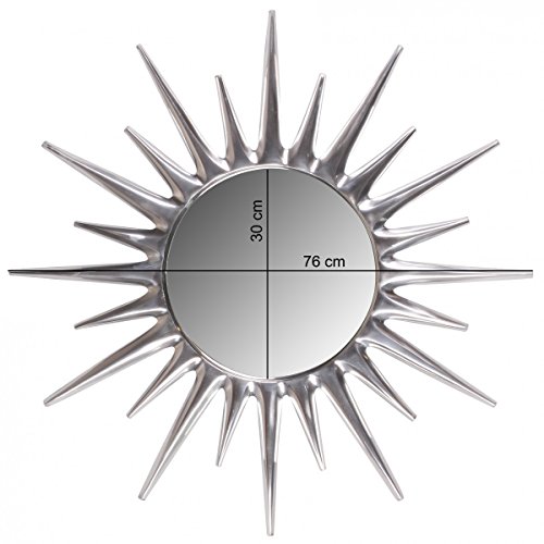 FineBuy Deko Wandspiegel Sonne aus Aluminium Wanddekoration Farbe Silber - 2