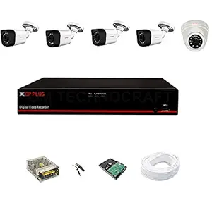 CP Plus Astra HD 8 Channel DVR with 2.4 MP 1 Dome & 4 Bullet Cameras + 2 TB Surveillance HDD + (3+1) Cable 90 Mtr + 8 CH Power Supply + BNC & DC Full Combo Kit