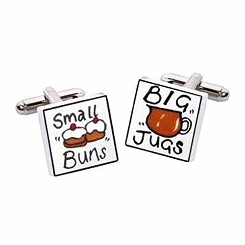 Small Buns Big Jugs Cufflinks by Sonia Spencer, in Presentation Gift Box. Hand painted