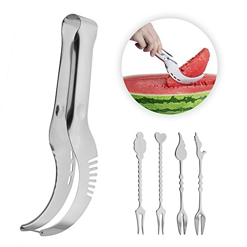 Obstmesser Melonenschneider mit 4 Obstgabeln Edelstahl FOXAS Watermelon Slicer